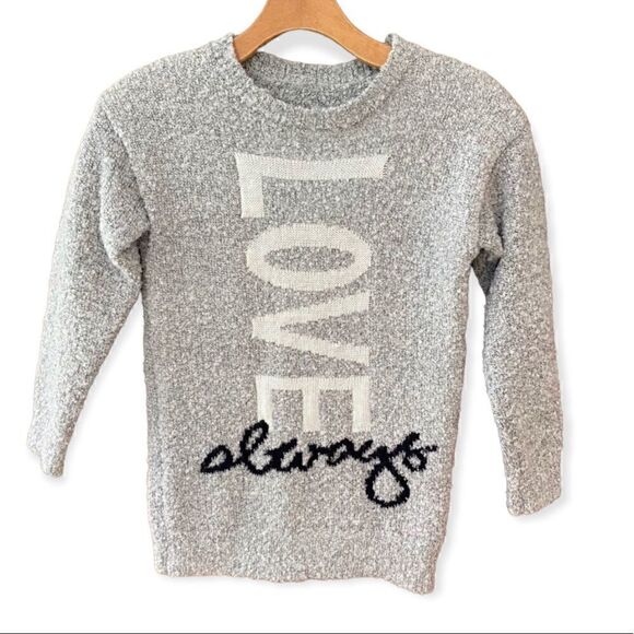 Love Always M Gray Graphic Love Always Chunky Knit Crew Neck 3/4 Sleeves Sweater - Picture 1 of 7